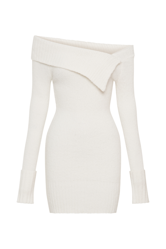 Stephanie Asymmetric Knit Mini Dress - Ivory