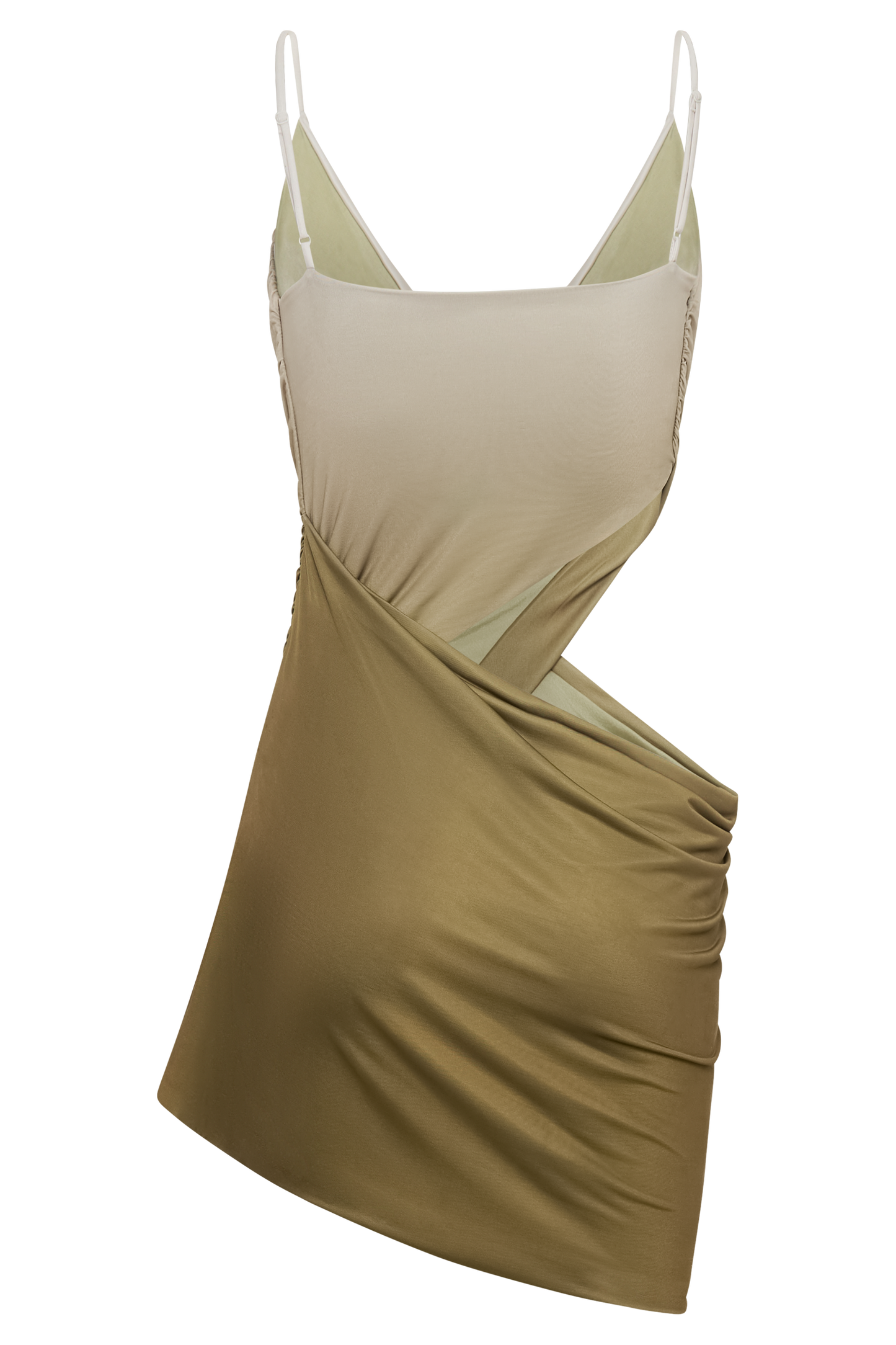 Nellie Cowl Draped Slinky Mini Dress - Ombre Vintage Olive