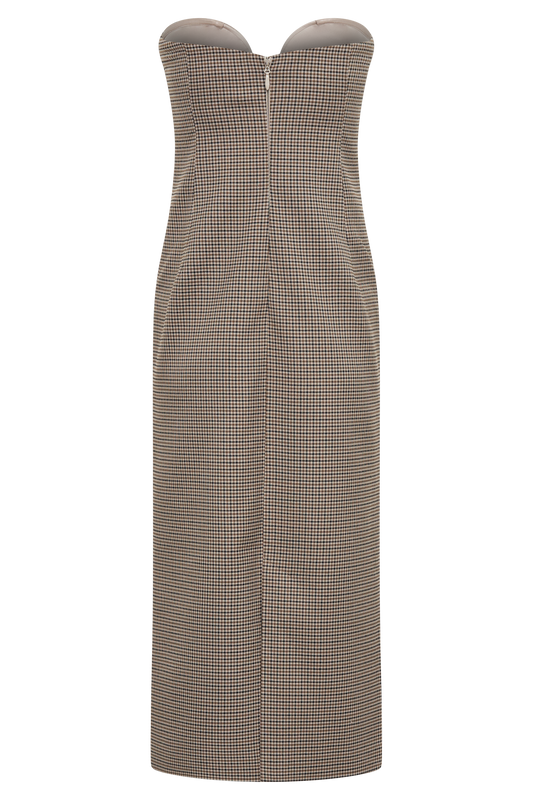 Christie Strapless Midi Dress - Tan Check