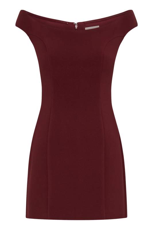 Cassidy Crepe Off Shoulder Mini Dress - Merlot