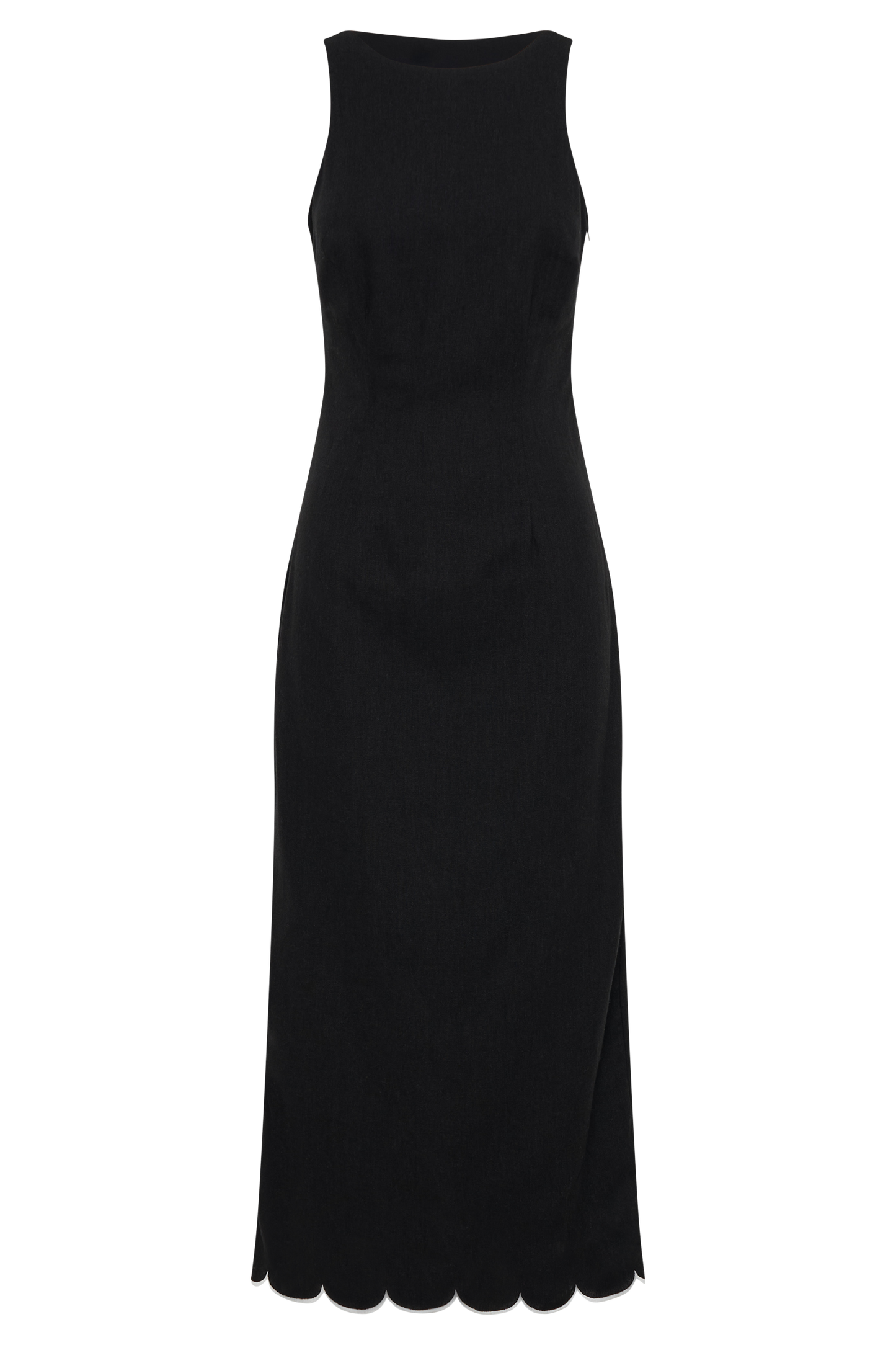 Sofiane Scalloped Linen Midi Dress - Black