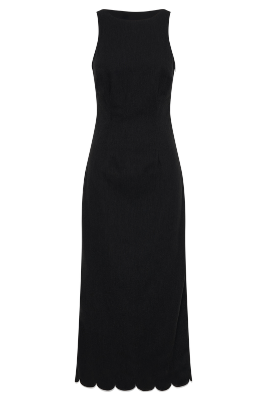 Sofiane Scalloped Linen Midi Dress - Black