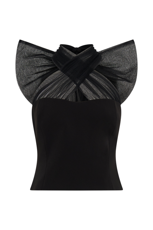 Maryam Tulle Bow Top -  Black