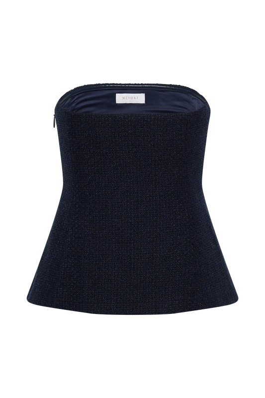 Cyrus Strapless Boucle Top - Navy