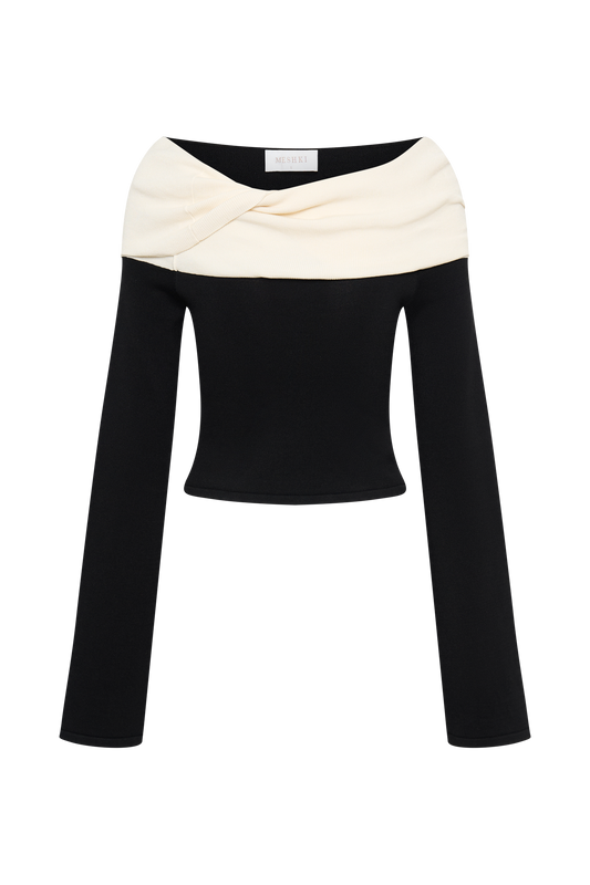 Yoko Contrast Overlay Knit Top - Black/White