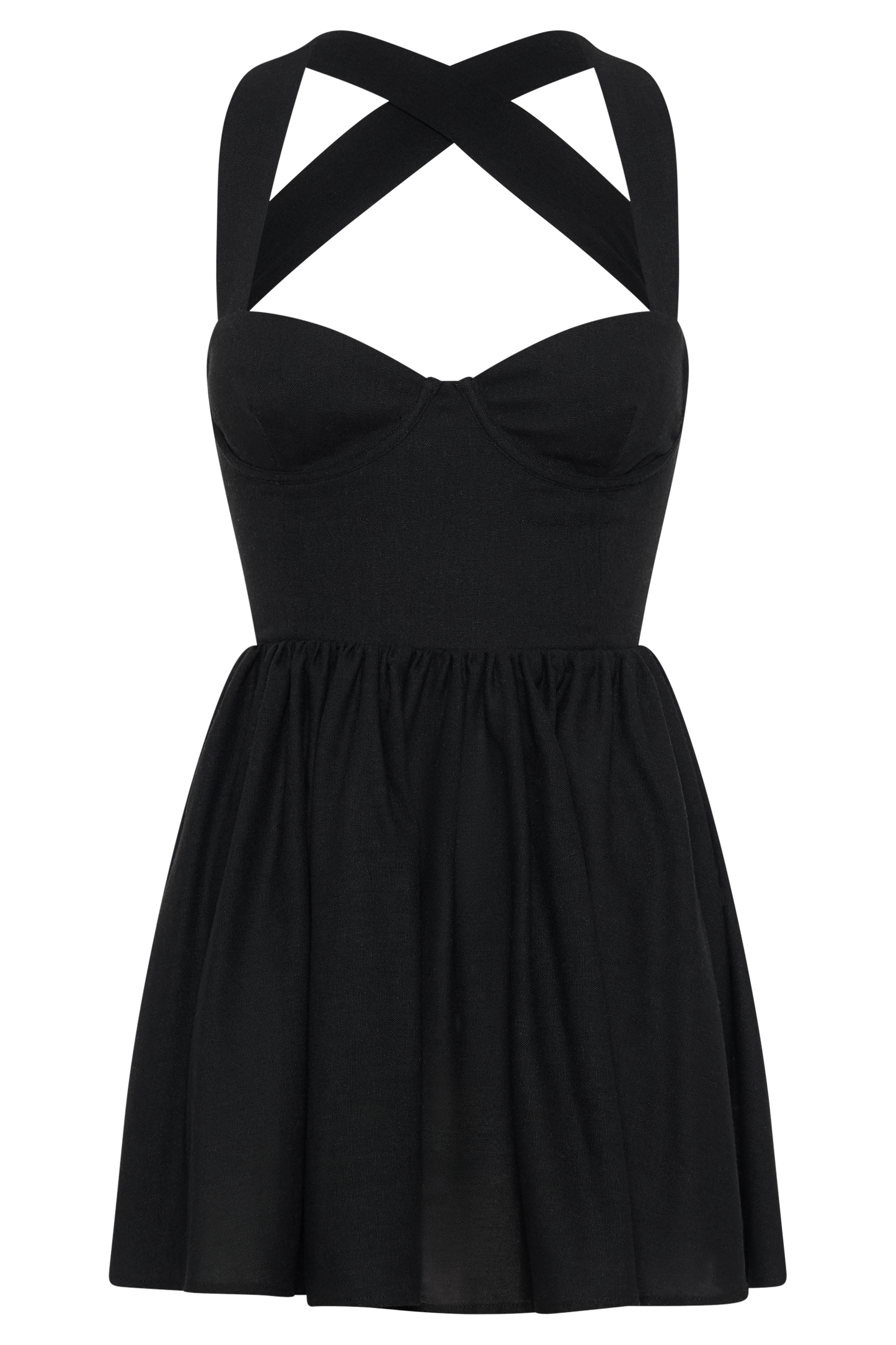 Loz Tie Back Linen Mini Dress - Black