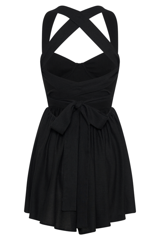 Loz Tie Back Linen Mini Dress - Black