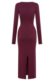 Maria Long Sleeve Buttoned Knit Maxi Dress - Plum