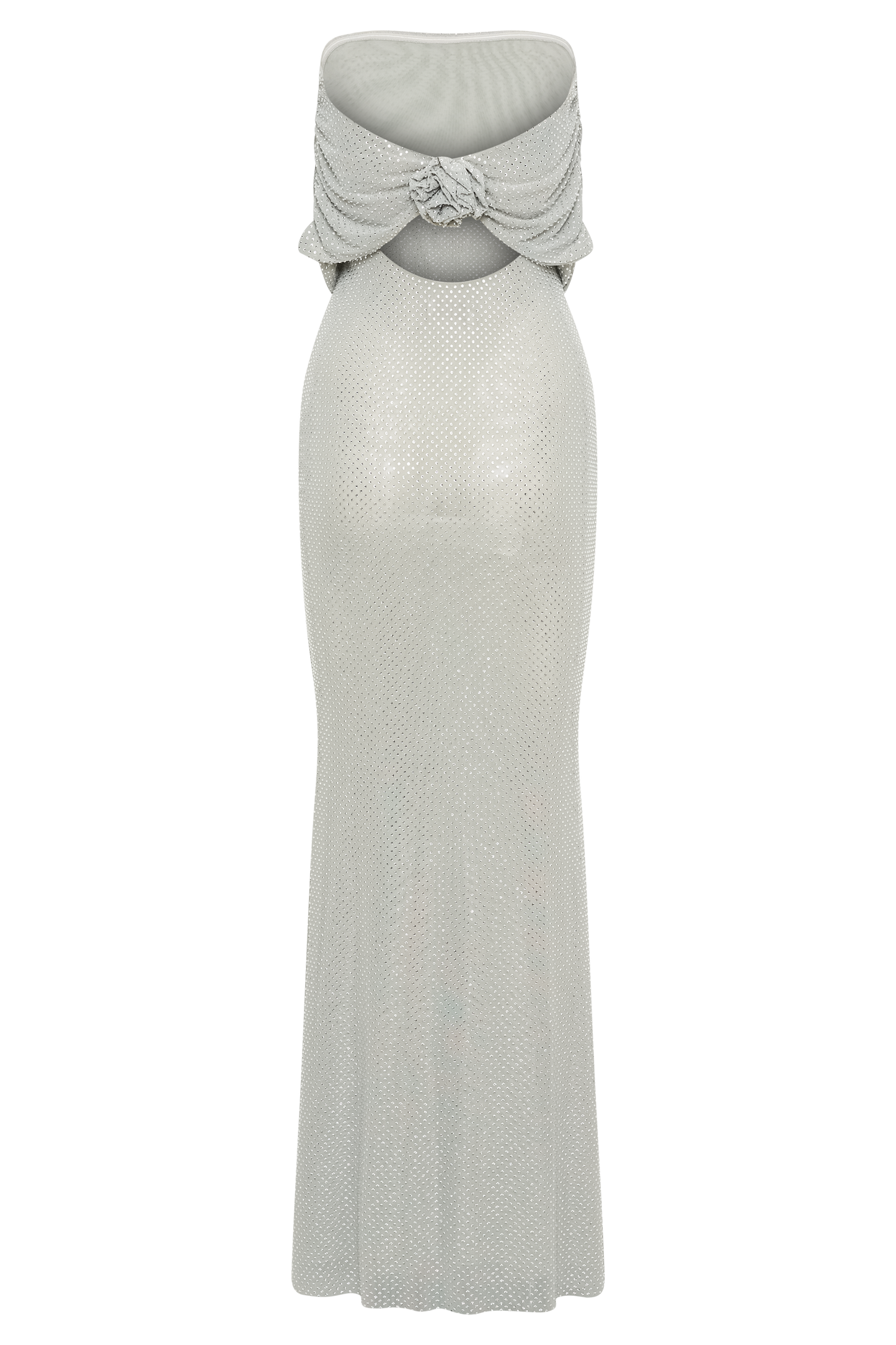 Arna Off Shoulder Diamante Maxi Dress - Silver