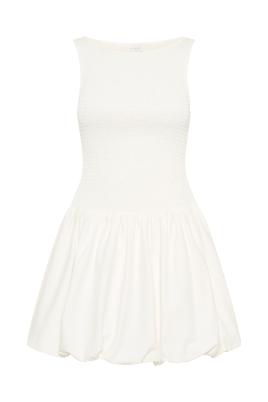 Felicity Shirring Bubble Cotton Mini Dress - White