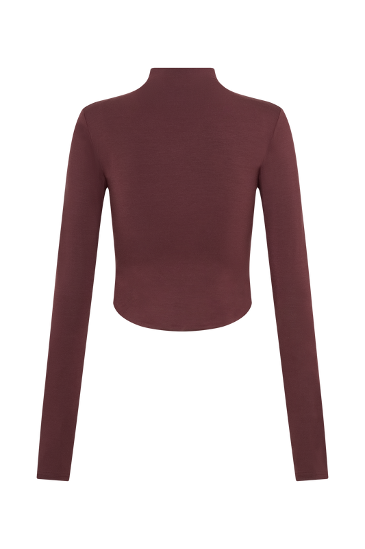 Ember Modal Long Sleeve High Neck Top - Mahogany