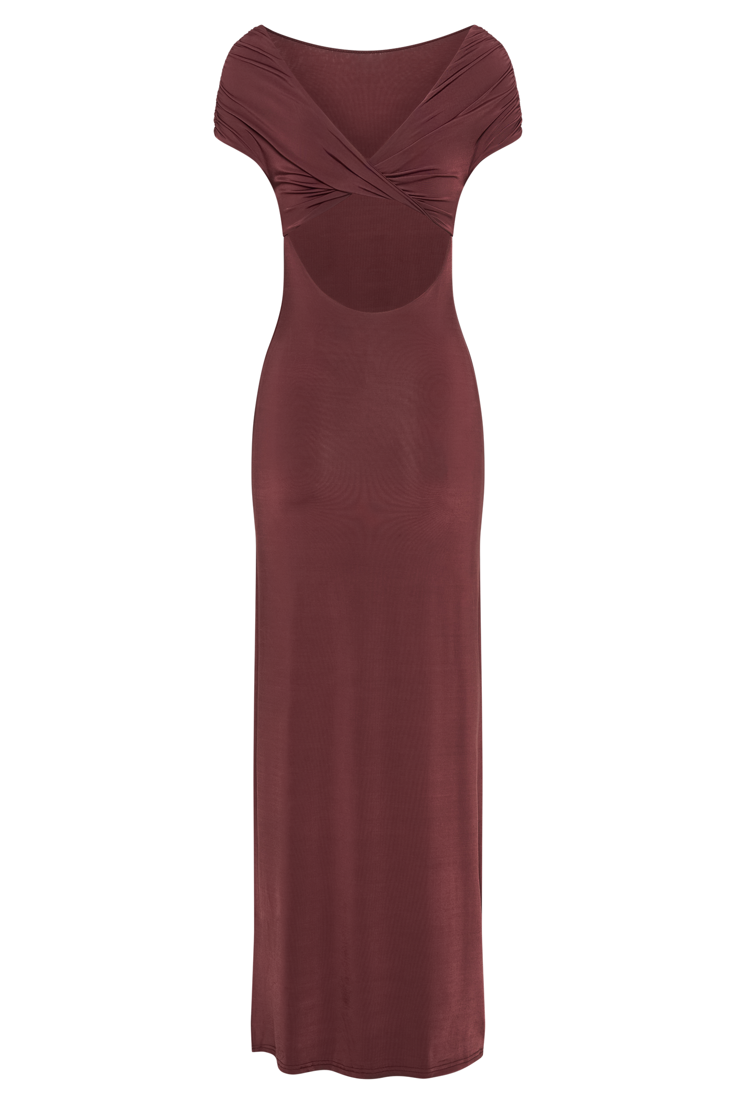 Imogen Off Shoulder Slinky Maxi Dress - Mahogany