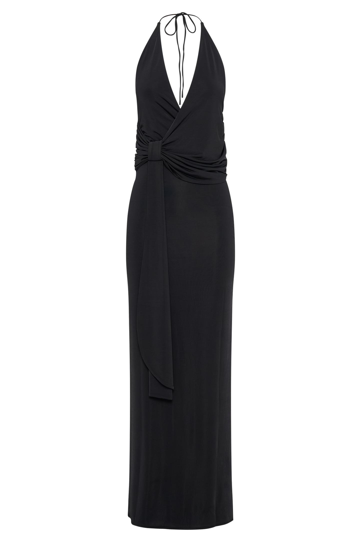 Tyla Draped Slinky Halter Maxi Dress - Black