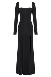 Desirie Slinky Long Sleeve Maxi Dress With Split - Black