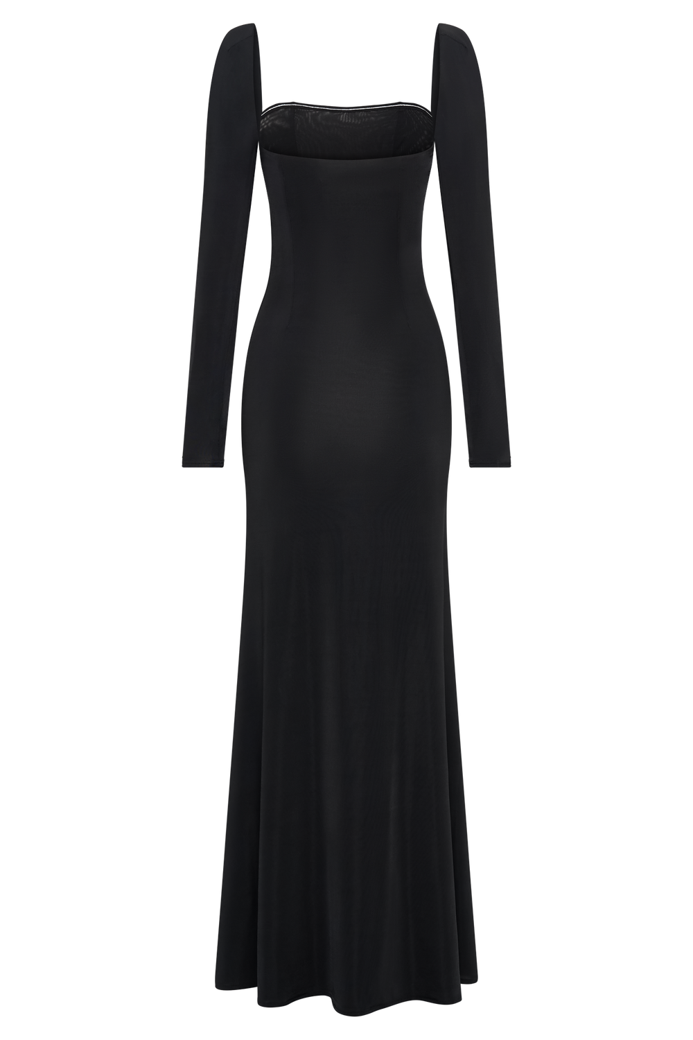 Desirie Slinky Long Sleeve Maxi Dress With Split - Black