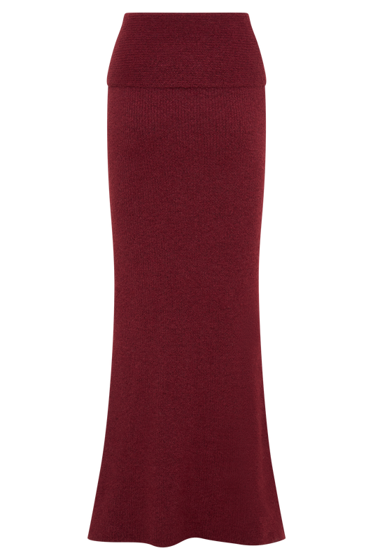 Charlotte Knit Maxi Skirt With Overlay - Merlot