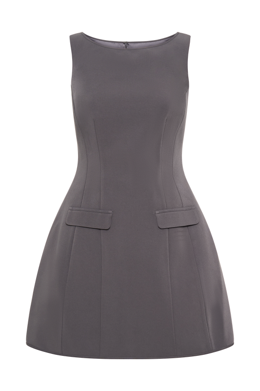 Evanna Sleeveless Suiting Mini Dress - Charcoal Grey