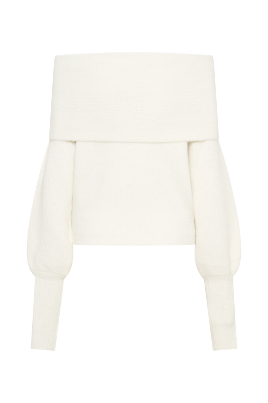 Charlotte Off Shoulder Knit Long Sleeve Top - Ivory