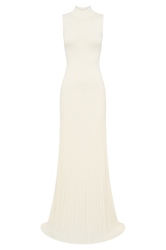 Mavis High Neck Pleated Maxi Dress - Ivory