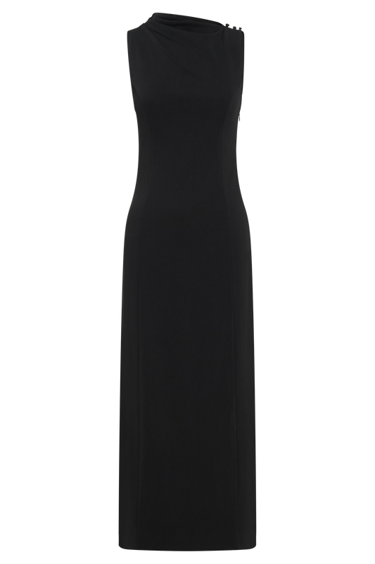 Taylor Draped Stretch Crepe Midi Dress - Black