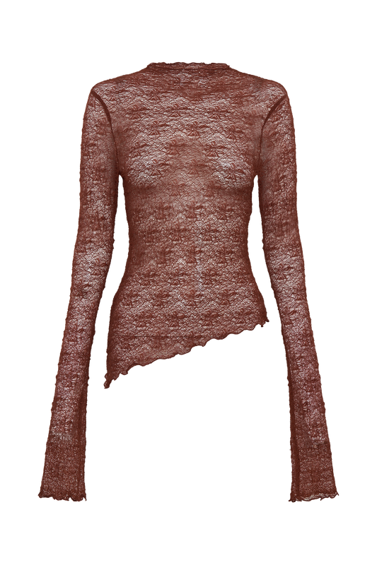 Riley Sheer Lace Long Sleeve Top - Chilli