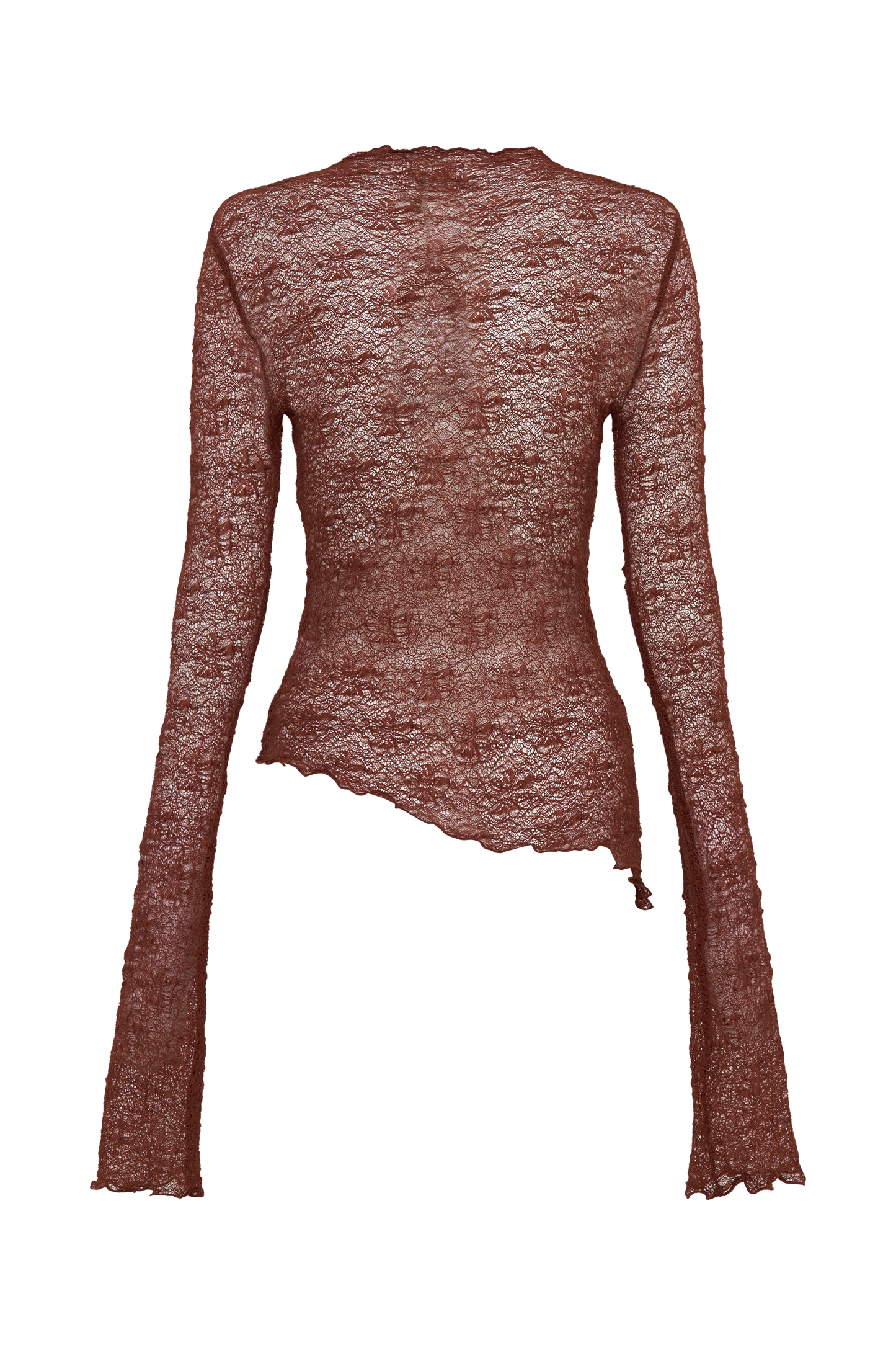 Riley Sheer Lace Long Sleeve Top - Chilli