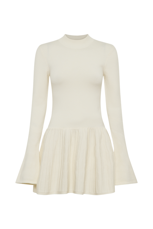 Blair Knit Mini Dress With Pleats - Ivory