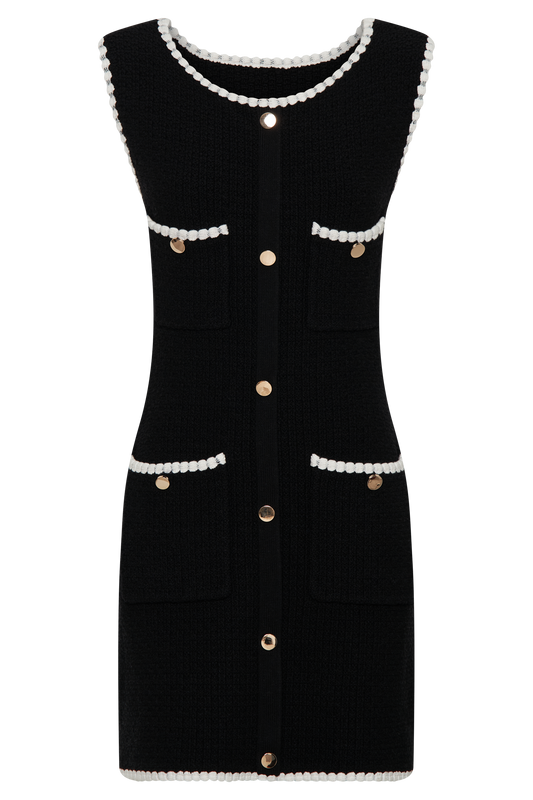 Mia Contrast Knit Mini Dress - Black/White