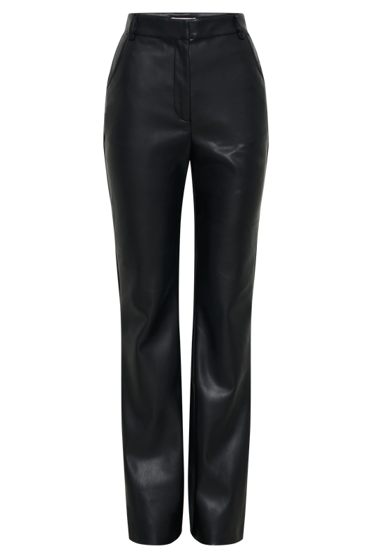 Tyra Straight Leg Faux Leather Pants - Black