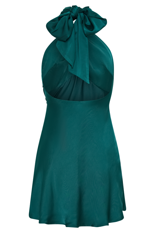 Francine Satin Halter Mini Dress - Forest Green