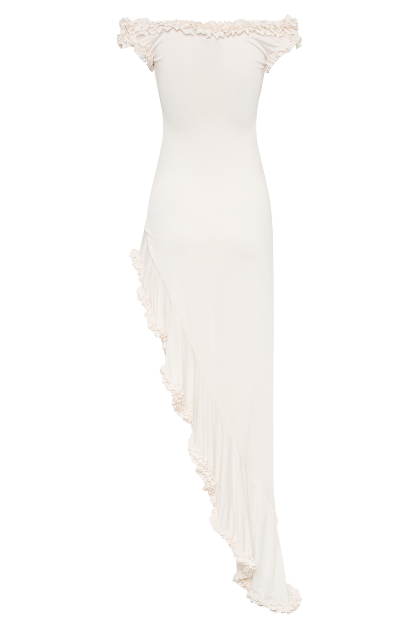 Arielle Off Shoulder Ruffle Midi Dress - Ivory