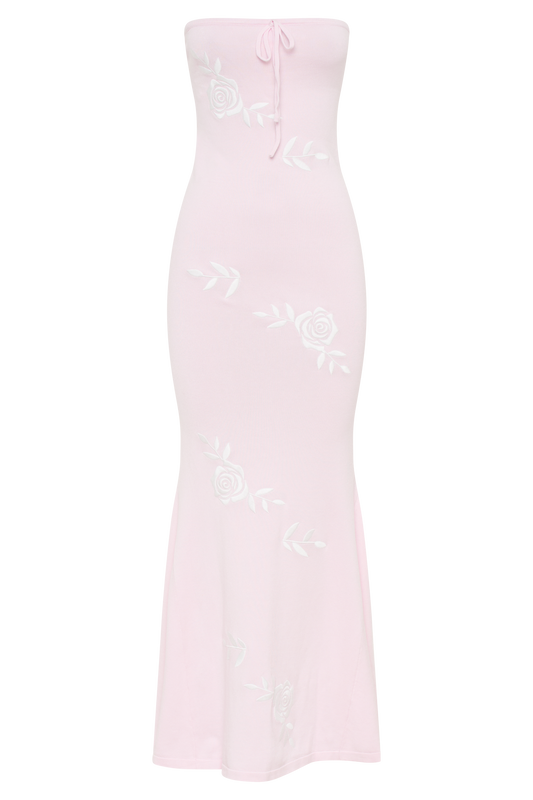 Lorelai Strapless Rose Knit Maxi Dress - Fairy Floss Pink