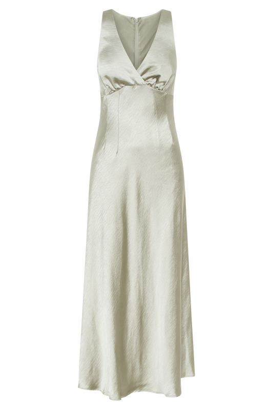 Meghan Short Sleeve Satin Maxi Dress - Sage