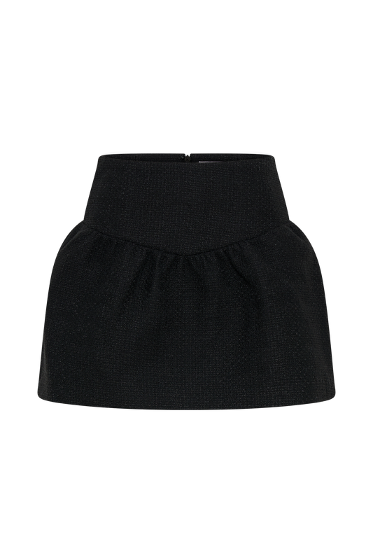 Cyrus Gathered Boucle Mini Skirt - Black