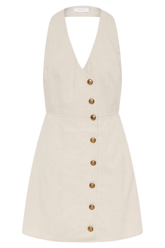 Lorraine Linen Halter Mini Dress - Natural