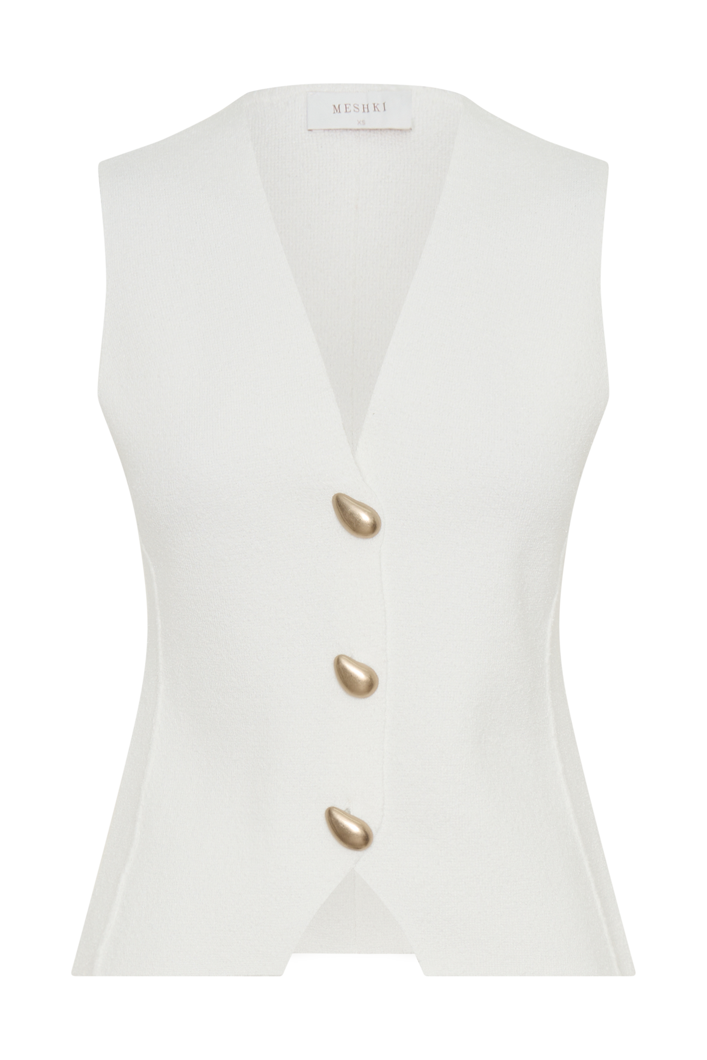 Malika Sleeveless Gold Button Vest - White