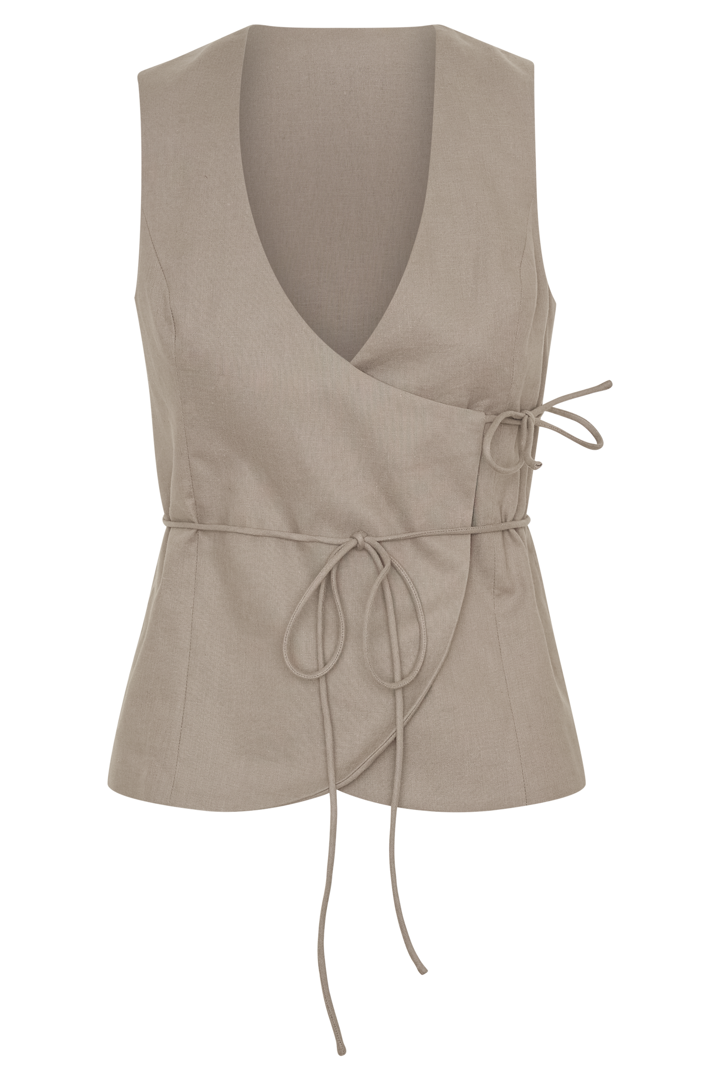 Brandi Linen Sleeveless Wrap Top - Pebble