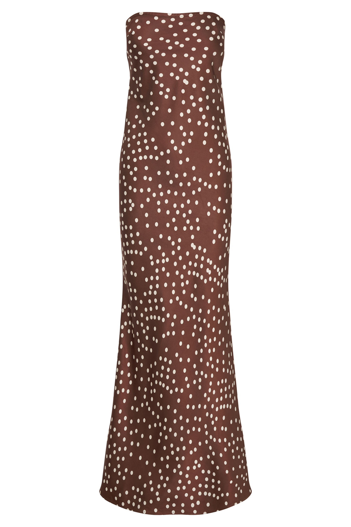 Claudette Strapless Satin Maxi Dress - Brown Polka Dot Print