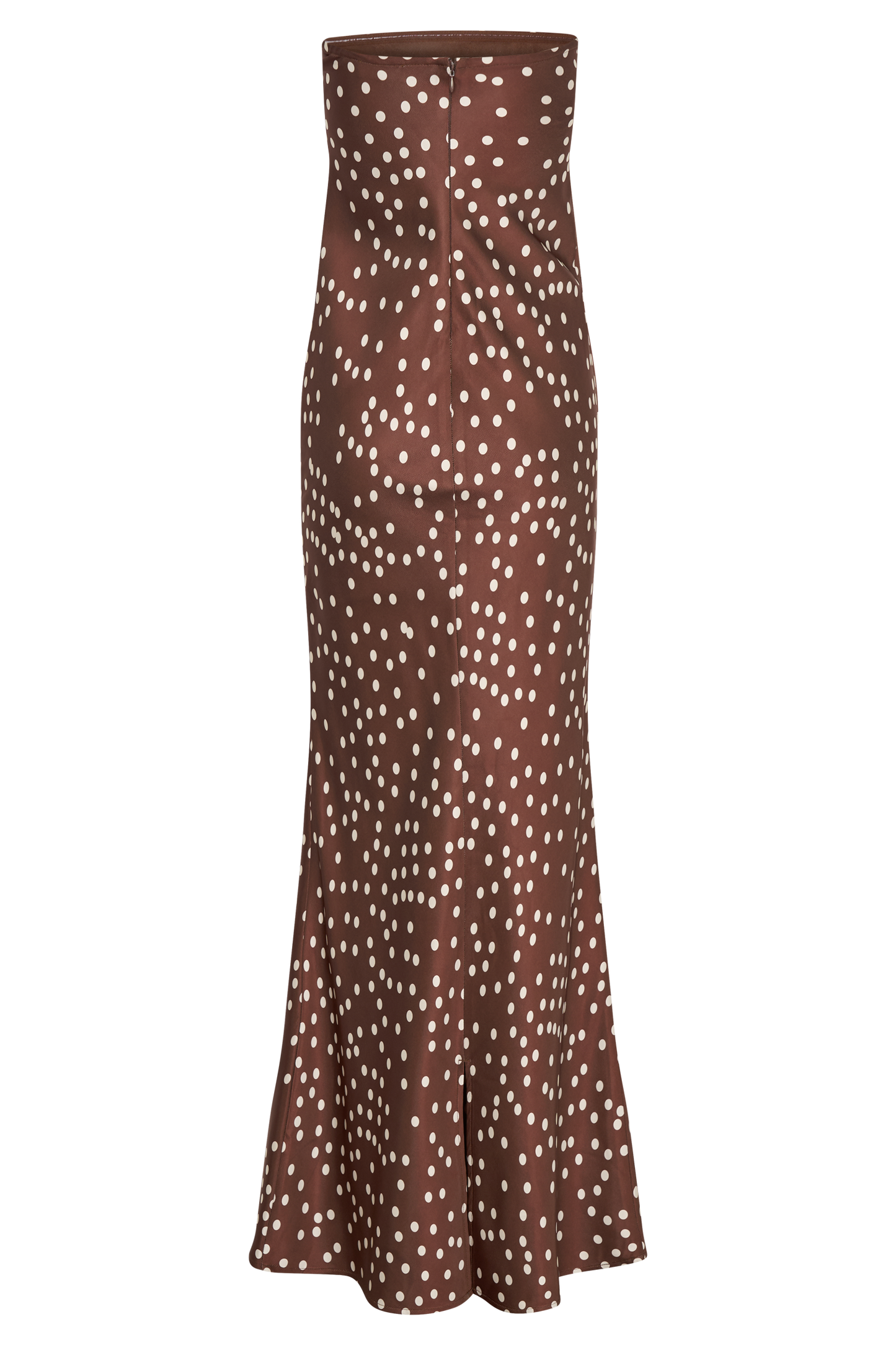 Claudette Strapless Satin Maxi Dress - Brown Polka Dot Print