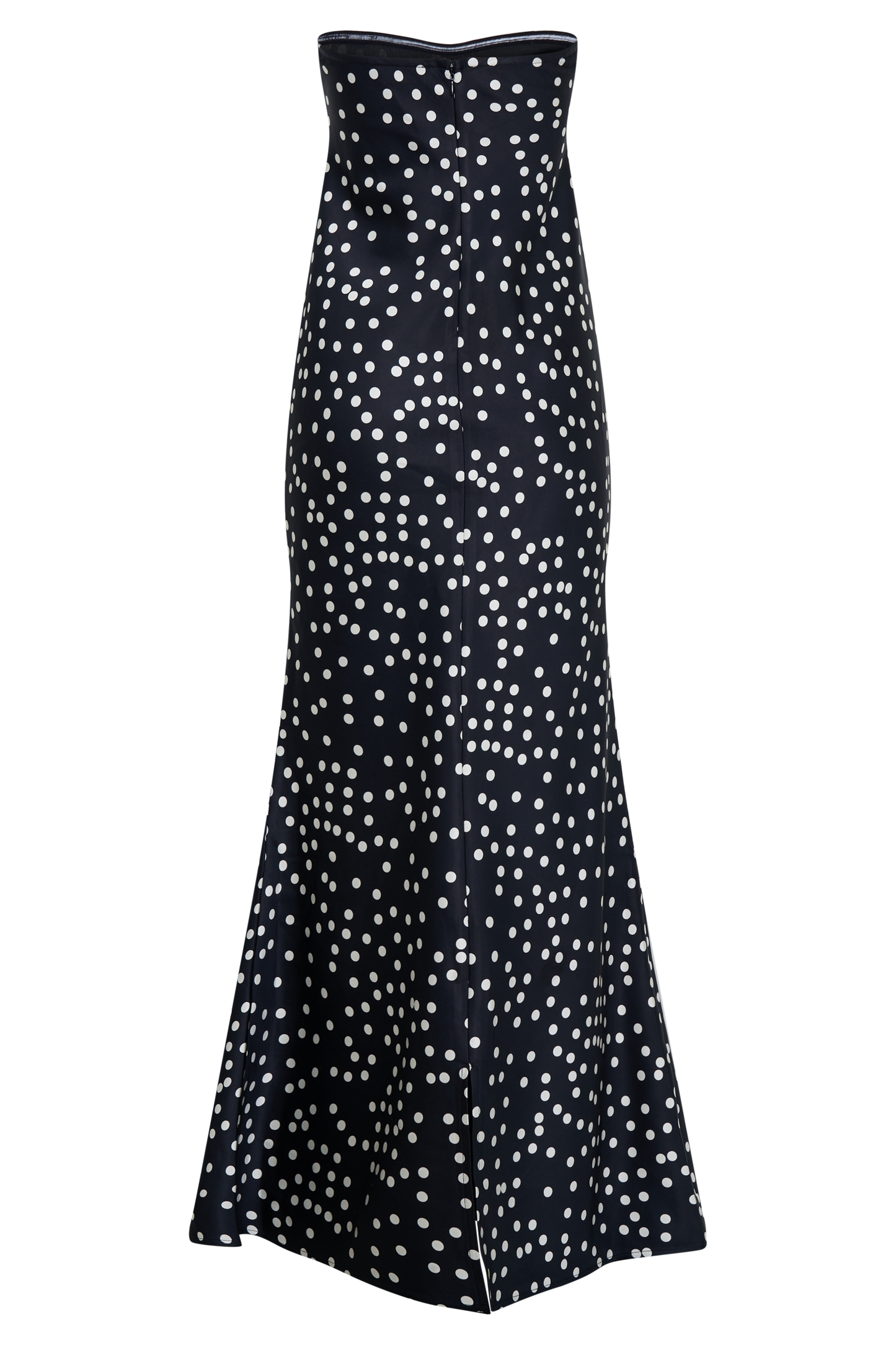 Claudette Strapless Satin Maxi Dress - Black Polka Dot Print