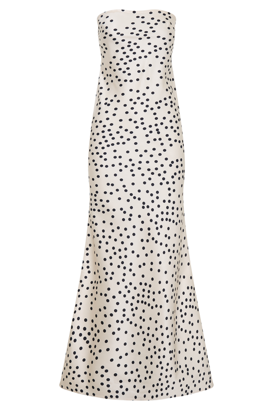 Claudette Strapless Satin Maxi Dress - Polka Dot Print