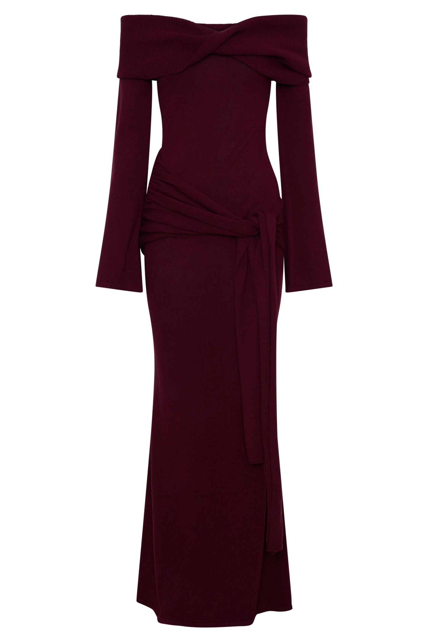 Cameron Off Shoulder Tie Maxi Dress - Merlot