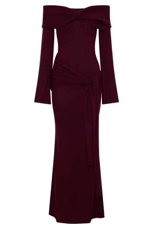 Cameron Off Shoulder Tie Maxi Dress - Merlot