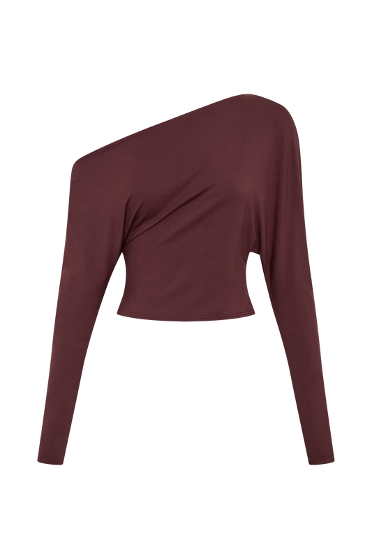 Yasmin Asymmetrical Long Sleeve Top - Mahogany