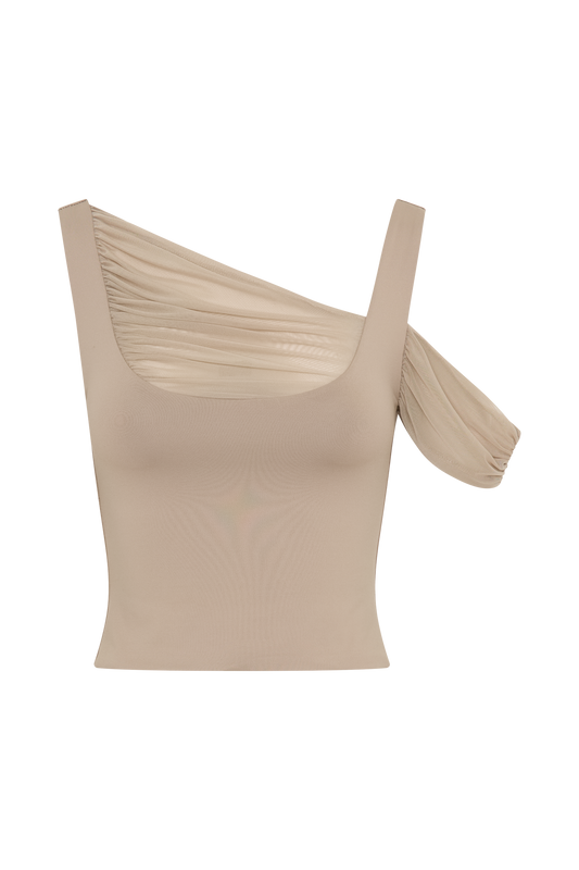 Jules Recycled Nylon And Mesh Sleeveless Top - Taupe