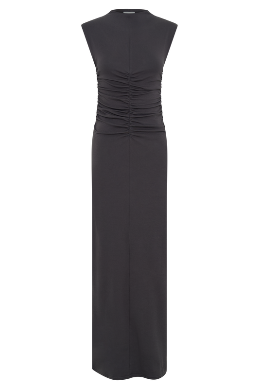 Elliot High Neck Sleeveless Maxi Dress - Dark Charcoal