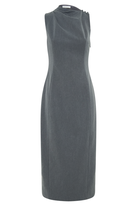 Taylor Draped Crepe Midi Dress - Charcoal Marle