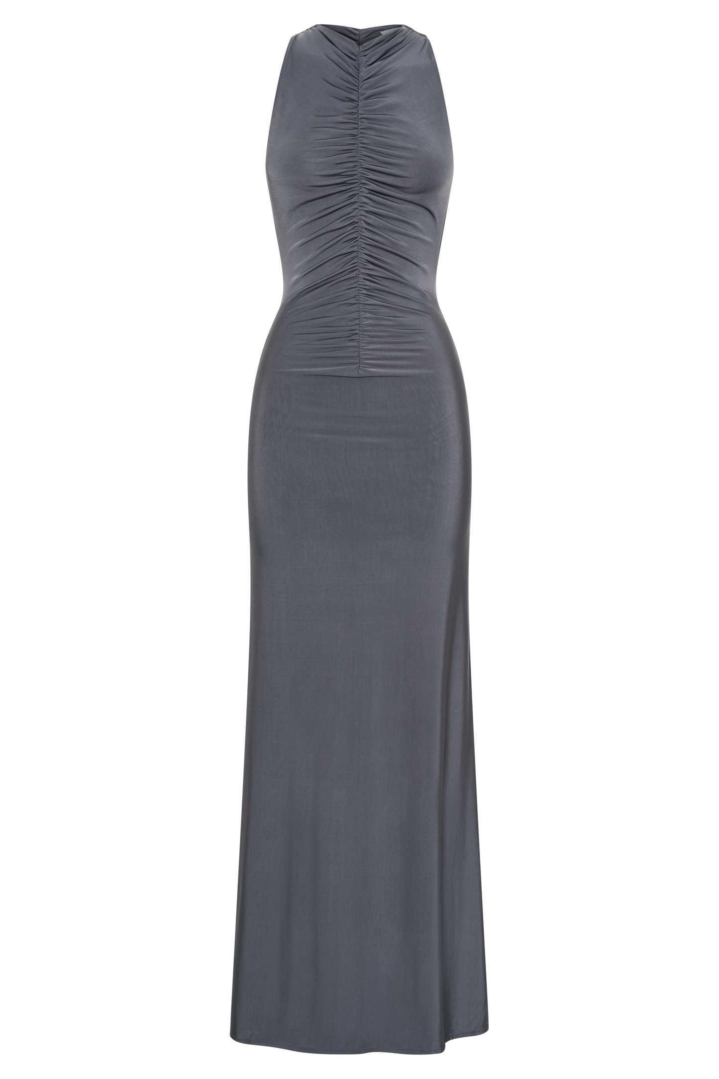 Priya Slinky Ruched Halter Maxi Dress - Dark Charcoal