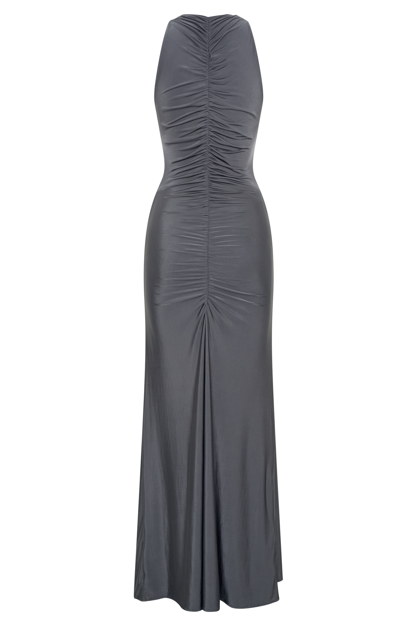 Priya Slinky Ruched Halter Maxi Dress - Dark Charcoal