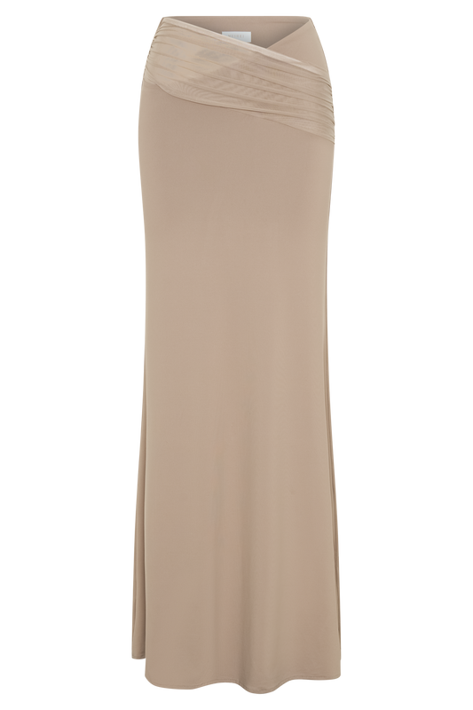 Jules Recycled Nylon And Mesh Maxi Skirt - Taupe